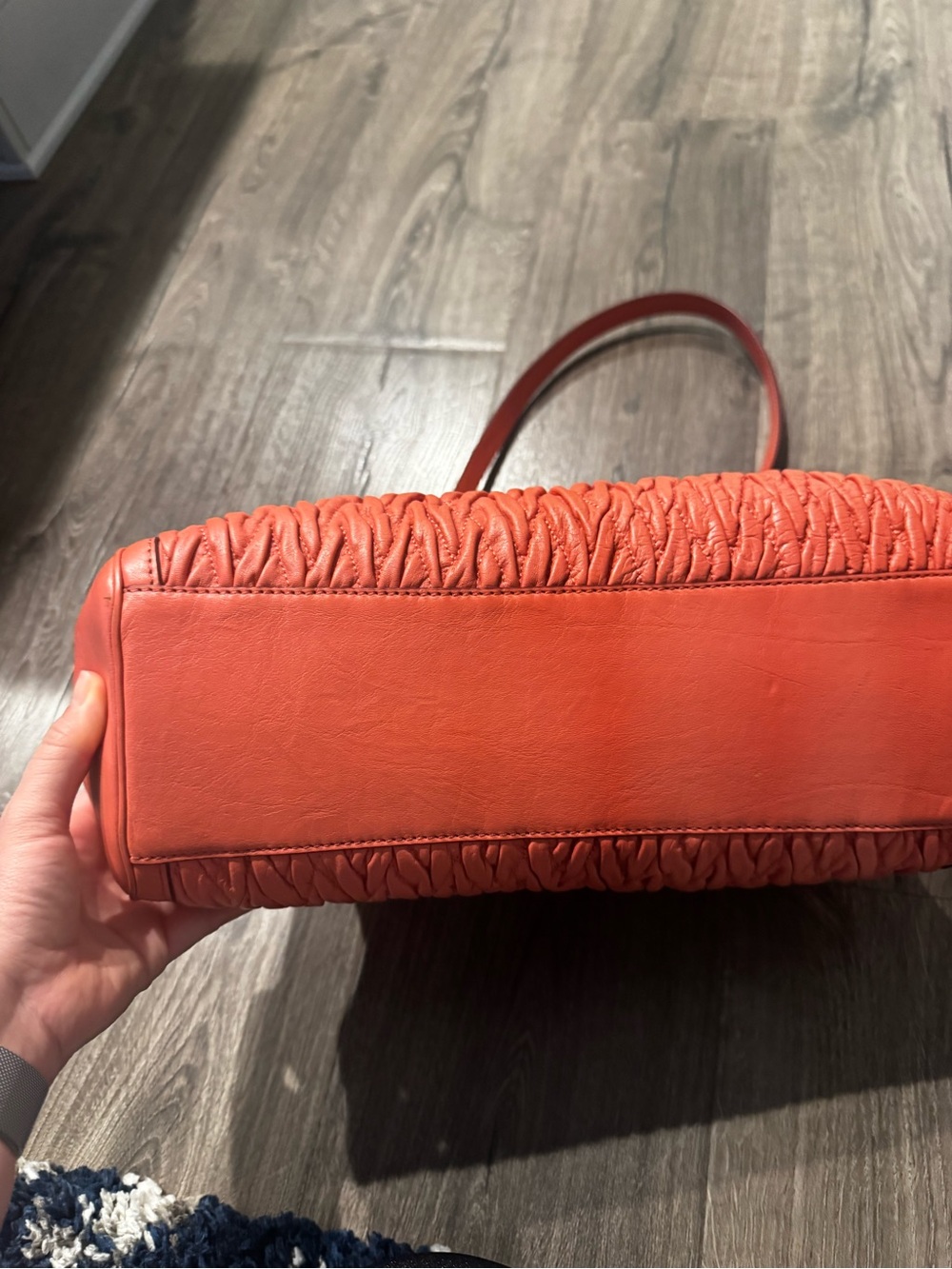 Coach Madison Gathered Twist Carrie Satchel Textured Orange coral Quilted purse - Picture 6 of 16